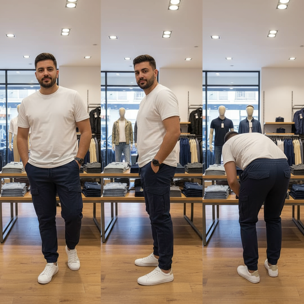 pantalon cargo toile bleu – Image 3