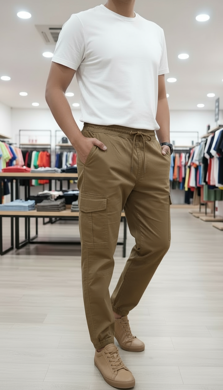 pantalon cargo toile beige foncé