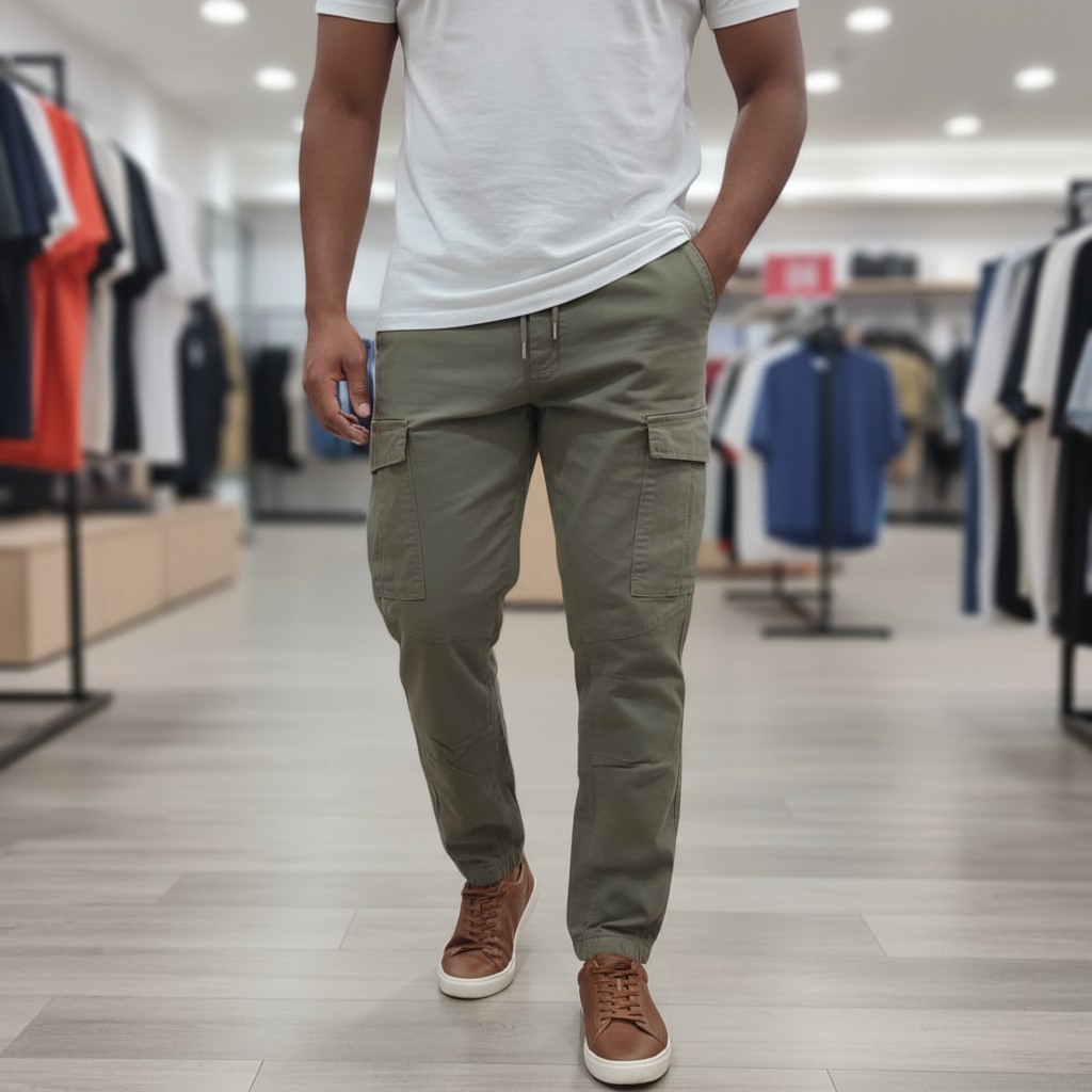 pantalon cargo toile vert militaire – Image 3