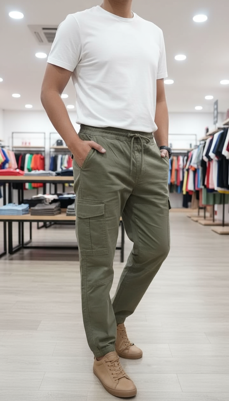 pantalon cargo toile vert militaire